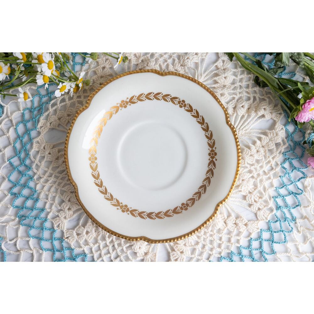 Vintage Castleton Laurel pattern soup saucer plate with gold trim 6 3/4"